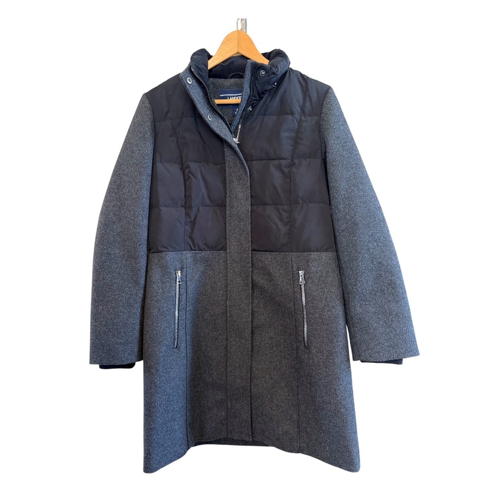 Lands' End Women's Hybrid Puffer Wool Blend Coat Grey/Black Size Small No Hood